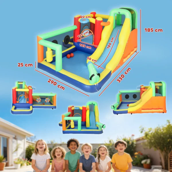 9 in 1 Opblaasbaar Springkasteel Met Blower Glijbaan Zwembad Waterpistool Voor 3 8 Jaar 330x290x185 Cm Veelkleurig
