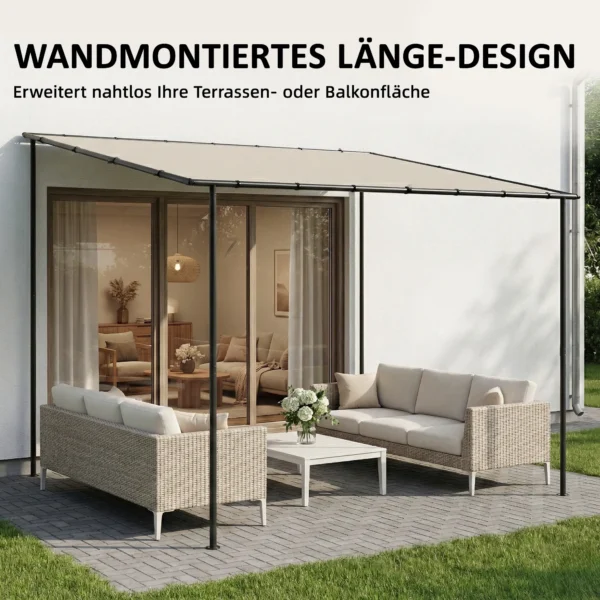 Aanbouwpaviljoen Pergola Met Metalen Frame Dak, Weerbestendig Wandmonteerbaar Paviljoen Luifel, 3 X 1,8 X 2,3 M Crèmewit