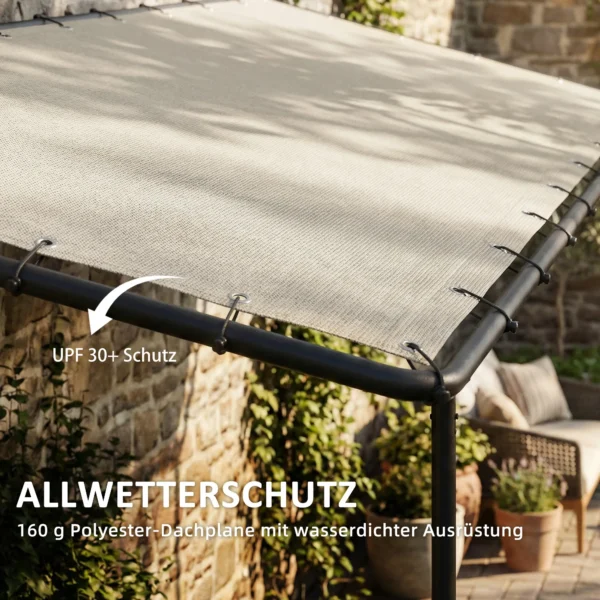 Aanbouwpaviljoen Pergola Met Metalen Frame Dak, Weerbestendig Wandmonteerbaar Paviljoen Luifel, 3 X 1,8 X 2,3 M Crèmewit