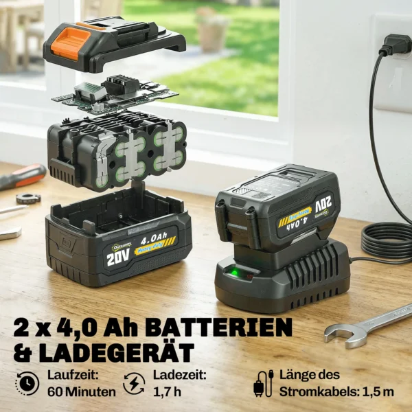 Accu Grastrimmer 21V Bosmaaier Met 2x4.0Ah Accu's Oplader 25 Cm Snijbreedte Verstelbare Telescoopgreep