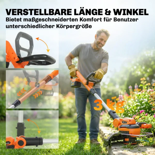 Accu Grastrimmer 21V Bosmaaier Met 2x4.0Ah Accu's Oplader 25 Cm Snijbreedte Verstelbare Telescoopgreep