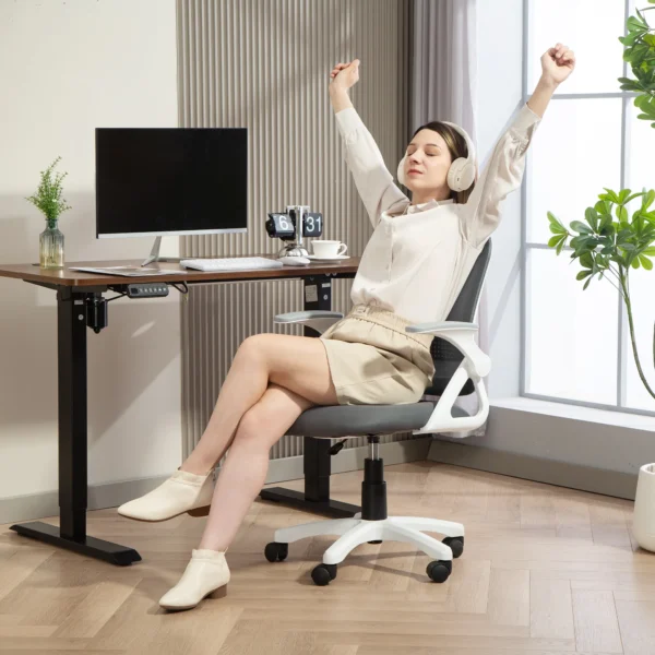 Ademende Mesh Bureaustoel, Ergonomische Draaistoel Met Opklapbare Armleuningen En Lendensteun, Grijs