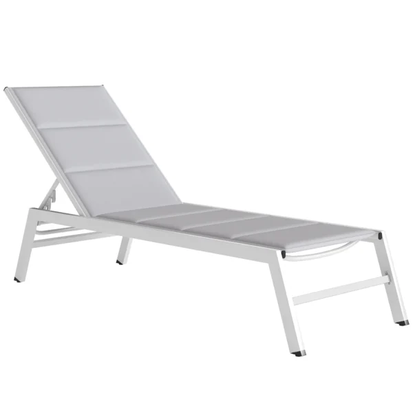 Ademende Tuinligstoel Met 6 voudig Verstelbare Rugleuning Aluminium Frame Lichtgrijs