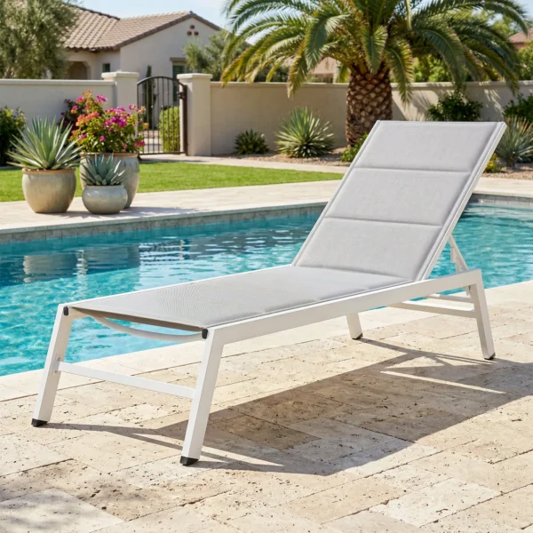 Ademende Tuinligstoel Met 6 voudig Verstelbare Rugleuning Aluminium Frame Lichtgrijs