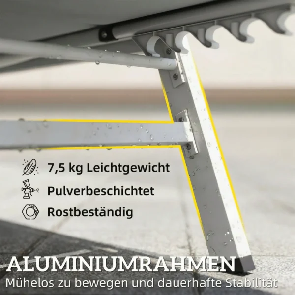 Ademende Tuinligstoel Met 6 voudig Verstelbare Rugleuning Aluminium Frame Lichtgrijs