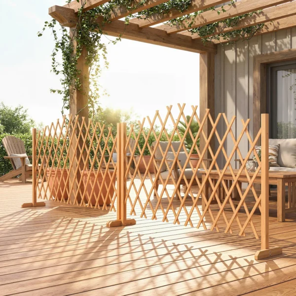 Afscheidingshek 2 delige Set Uittrekbaar Schaarhek Vrijstaand Schaarhek Met Standaards 180 X 30 X 103 Cm Bruin