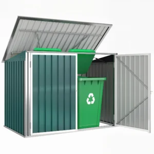 Afvalcontainerbox Afvalbox Afsluitbaar Gereedschapskist Met Dubbele Deur Deksel Voor 2 Afvalcontainers Staal 179,5 X 108 X 129,5/113 Cm Groen