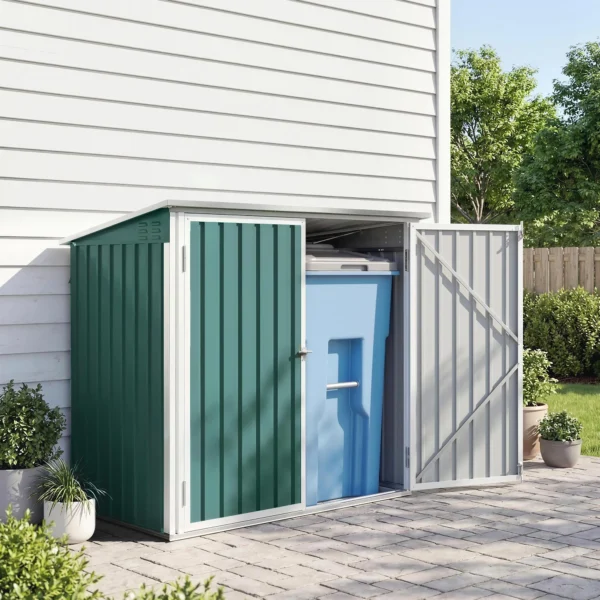 Afvalcontainerbox Afvalbox Afsluitbaar Gereedschapskist Met Dubbele Deur Deksel Voor 2 Afvalcontainers Staal 179,5 X 108 X 129,5/113 Cm Groen