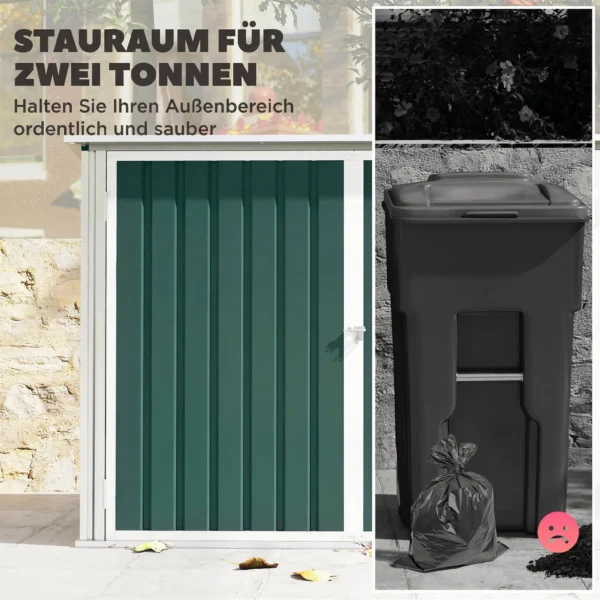 Afvalcontainerbox Afvalbox Afsluitbaar Gereedschapskist Met Dubbele Deur Deksel Voor 2 Afvalcontainers Staal 179,5 X 108 X 129,5/113 Cm Groen