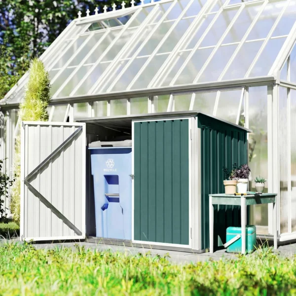 Afvalcontainerbox Afvalbox Afsluitbaar Gereedschapskist Met Dubbele Deur Deksel Voor 2 Afvalcontainers Staal 179,5 X 108 X 129,5/113 Cm Groen