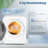 Afvoerdroger, 4 Kg Voorlader Wasdroger Met Roestvrijstalen Trommel, 800W Compact Vrijstaand, Wit