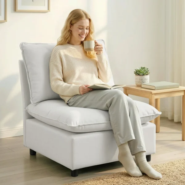 Akzentstoel, Moderne Leathaire stoel Met Brede En Diepe Zitplaats, Dikke Kussens, Eenvoudige Montage, Grijs