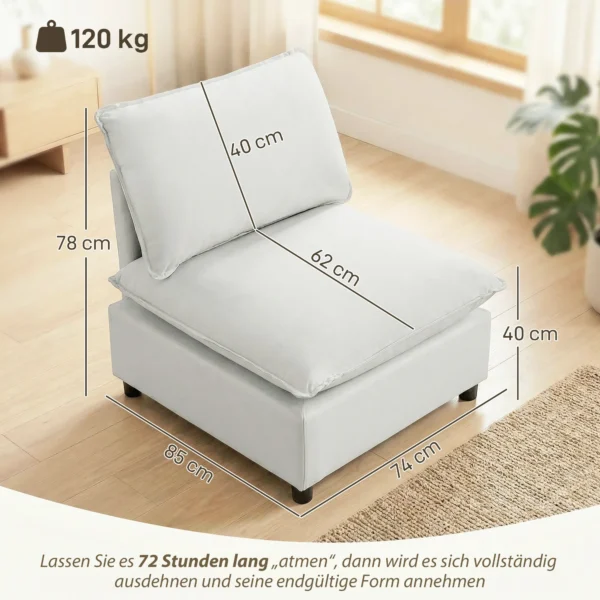 Akzentstoel, Moderne Leathaire stoel Met Brede En Diepe Zitplaats, Dikke Kussens, Eenvoudige Montage, Grijs