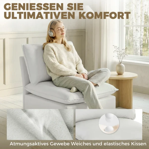 Akzentstoel, Moderne Leathaire stoel Met Brede En Diepe Zitplaats, Dikke Kussens, Eenvoudige Montage, Grijs