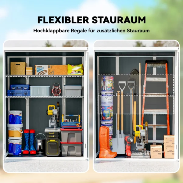 Apparatenhuis 0,8m², Tuinschuur Met Inklapbare Planken, 134 X 68,5 X 170 Cm Kunststof Met Afsluitbare Dubbele Deur Bodem