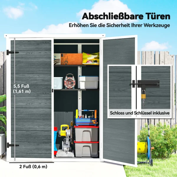 Apparatenhuis 0,8m², Tuinschuur Met Inklapbare Planken, 134 X 68,5 X 170 Cm Kunststof Met Afsluitbare Dubbele Deur Bodem