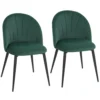 Armloze Eetkamerstoelen Met Gebogen Rugleuning Set Van 2, Fluweel look Accentstoelen Voor Keuken, Woonkamer, Donkergroen