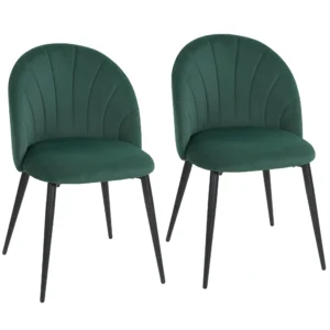 Armloze Eetkamerstoelen Met Gebogen Rugleuning Set Van 2, Fluweel look Accentstoelen Voor Keuken, Woonkamer, Donkergroen