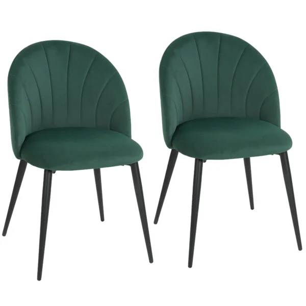 Armloze Eetkamerstoelen Met Gebogen Rugleuning Set Van 2, Fluweel look Accentstoelen Voor Keuken, Woonkamer, Donkergroen