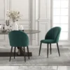 Armloze Eetkamerstoelen Met Gebogen Rugleuning Set Van 2, Fluweel look Accentstoelen Voor Keuken, Woonkamer, Donkergroen
