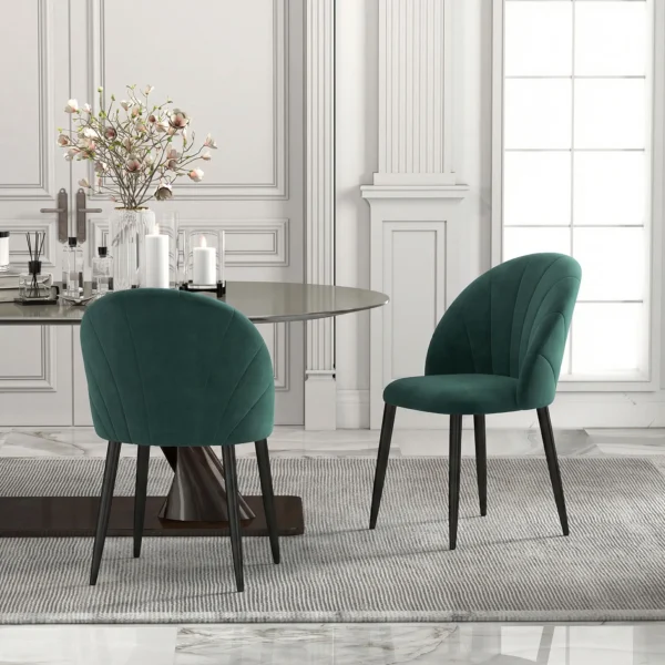 Armloze Eetkamerstoelen Met Gebogen Rugleuning Set Van 2, Fluweel look Accentstoelen Voor Keuken, Woonkamer, Donkergroen