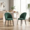 Armloze Eetkamerstoelen Met Gebogen Rugleuning Set Van 2, Fluweel look Accentstoelen Voor Keuken, Woonkamer, Donkergroen
