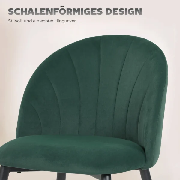 Armloze Eetkamerstoelen Met Gebogen Rugleuning Set Van 2, Fluweel look Accentstoelen Voor Keuken, Woonkamer, Donkergroen