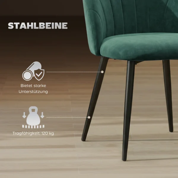 Armloze Eetkamerstoelen Met Gebogen Rugleuning Set Van 2, Fluweel look Accentstoelen Voor Keuken, Woonkamer, Donkergroen