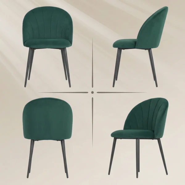 Armloze Eetkamerstoelen Met Gebogen Rugleuning Set Van 2, Fluweel look Accentstoelen Voor Keuken, Woonkamer, Donkergroen