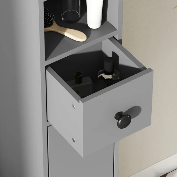 Badkamerkast, 4 Planken, Lade, Spaanplaat, Slank Ontwerp, Grijs