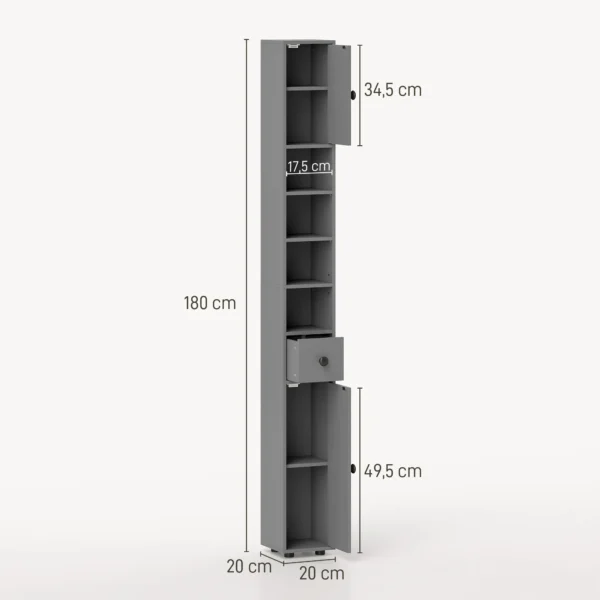 Badkamerkast, 4 Planken, Lade, Spaanplaat, Slank Ontwerp, Grijs