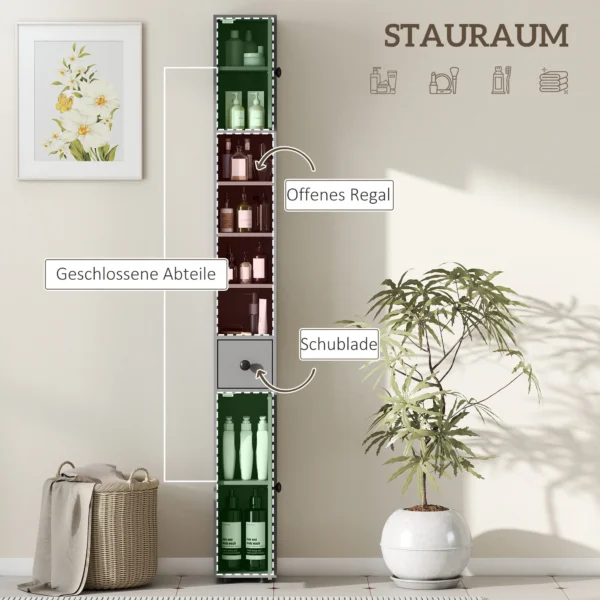 Badkamerkast, 4 Planken, Lade, Spaanplaat, Slank Ontwerp, Grijs