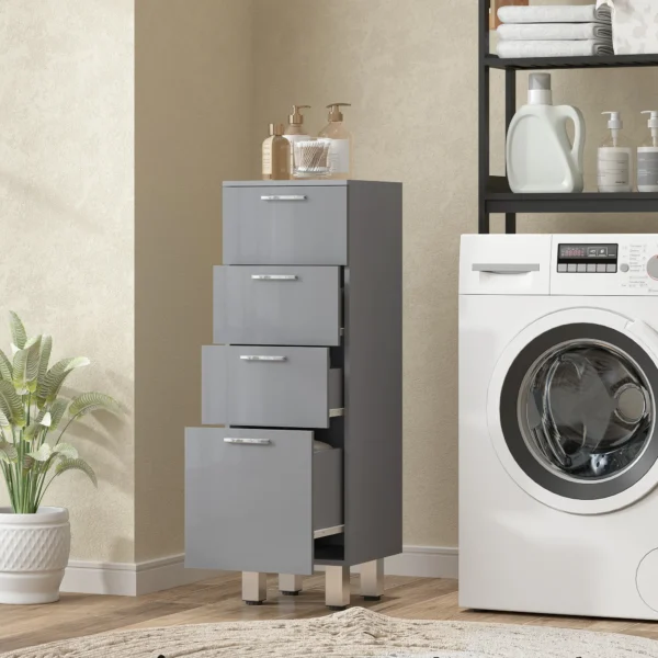 Badkamerkast, Badkamerkast, 4 Laden, Spaanplaat, Glad, Grijs