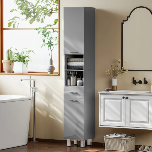 Badkamerkast, Badkamerladekast, Met Planken En Lade, Verstelbaar, Grijs