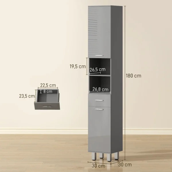 Badkamerkast, Badkamerladekast, Met Planken En Lade, Verstelbaar, Grijs