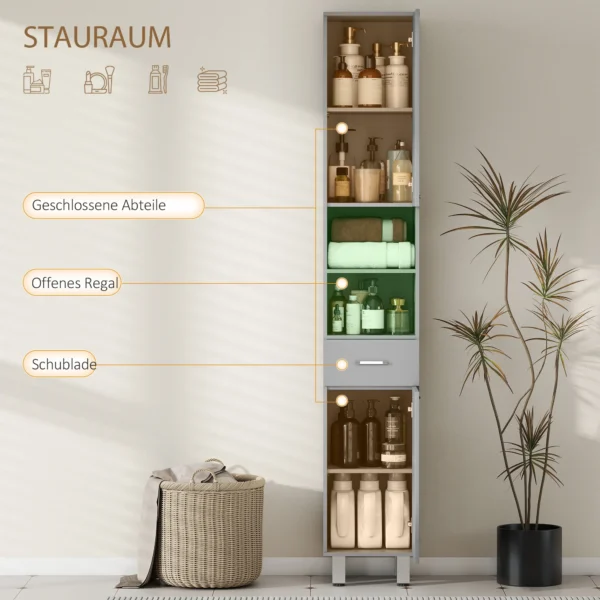 Badkamerkast, Badkamerladekast, Met Planken En Lade, Verstelbaar, Grijs