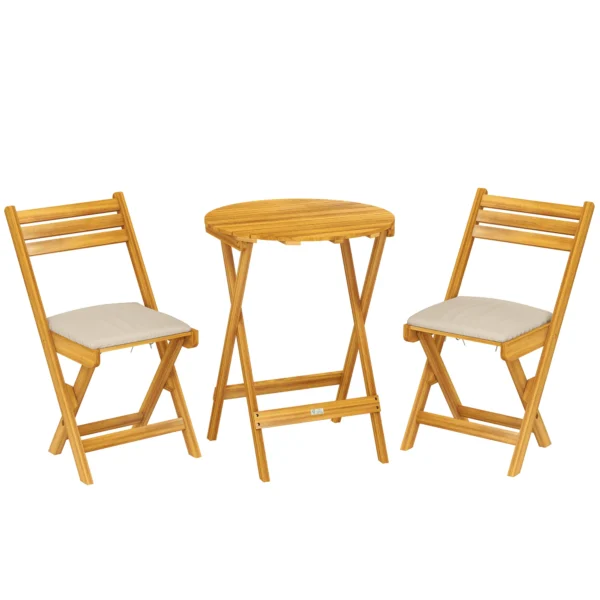 Balkonmeubelset 3 delig FSC Hout Inklapbaar Tuinmeubelset Met Ronde Tafel 2 Stoelen Zitkussens Ademend Lamelzitje