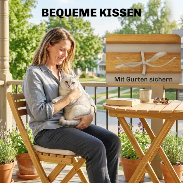 Balkonmeubelset 3 delig FSC Hout Inklapbaar Tuinmeubelset Met Ronde Tafel 2 Stoelen Zitkussens Ademend Lamelzitje