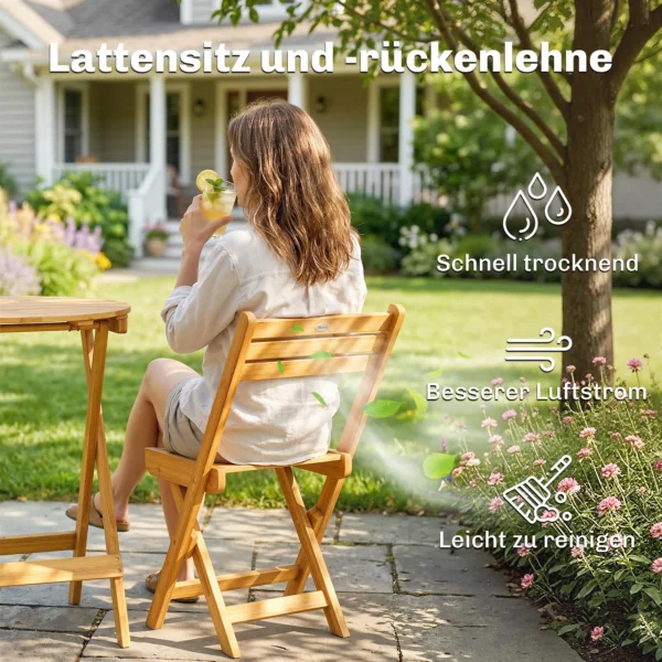 Balkonmeubelset 3 delig FSC Hout Inklapbaar Tuinmeubelset Met Ronde Tafel 2 Stoelen Zitkussens Ademend Lamelzitje