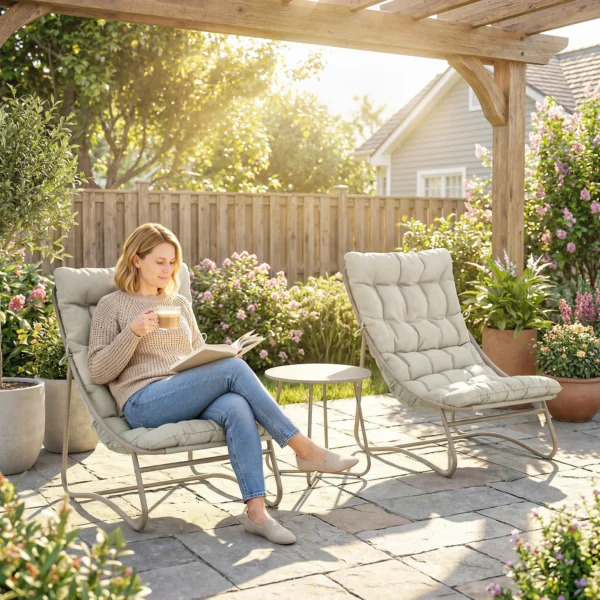 Balkonmeubelset 3 delig Tuinmeubelset Met Tafel Kussens Stalen Frame Verstelbare Voetpads, Ademend Lichtgrijs