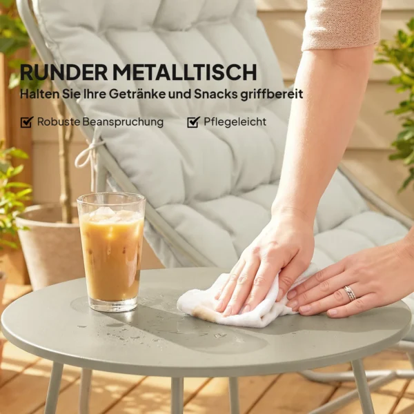 Balkonmeubelset 3 delig Tuinmeubelset Met Tafel Kussens Stalen Frame Verstelbare Voetpads, Ademend Lichtgrijs