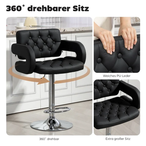 Barkruk, Hoogte Verstelbaar 360° Draaibare Barstoel Met Metalen Frame, Rugleuning, Voetensteun, 61x50x93 113 Cm, Zwart