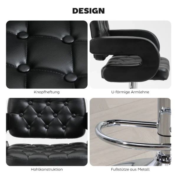 Barkruk, Hoogte Verstelbaar 360° Draaibare Barstoel Met Metalen Frame, Rugleuning, Voetensteun, 61x50x93 113 Cm, Zwart