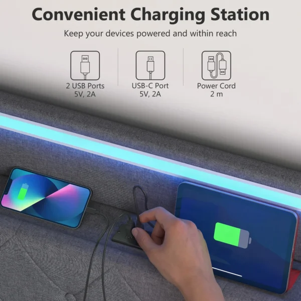 Bedframe 140 X 200 Cm Met Hoofd En Voeteneinde, Platformbed Met Hydraulische Opbergruimte, LED verlichting