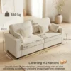 Beige 3 zits Bank Met Regendruppel Fluwelen Bekleding, Diepe Zit, Veren Kussens, Brede Armleuningen En 4 Kussens