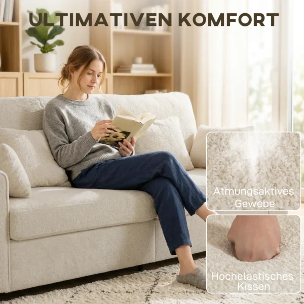 Beige 3 zits Bank Met Regendruppel Fluwelen Bekleding, Diepe Zit, Veren Kussens, Brede Armleuningen En 4 Kussens