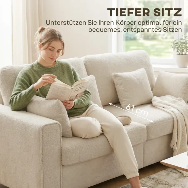 Beige 3 zits Bank Met Regendruppel Fluwelen Bekleding, Diepe Zit, Veren Kussens, Brede Armleuningen En 4 Kussens
