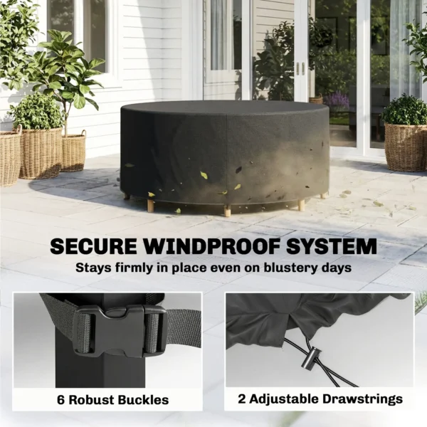 Beschermhoes Voor Tuinmeubelen Winterbestendig Waterdicht Hoes Anti UV Afdekzeil 420D Oxford Stof Ø214x70Hcm Zwart