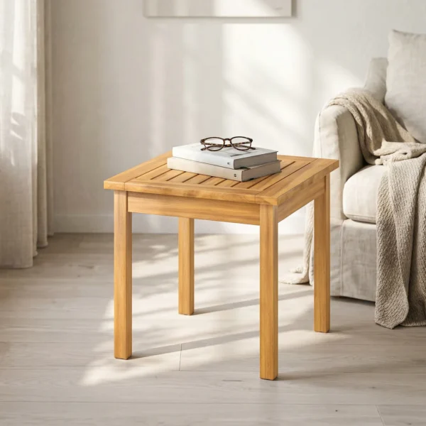 Bijzettafel 48 X 48 Cm Weerbestendig Tuintafel Met Lamellenontwerp Verstelbare Voeten, Vierkant