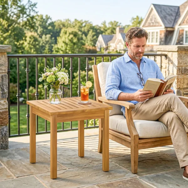 Bijzettafel 48 X 48 Cm Weerbestendig Tuintafel Met Lamellenontwerp Verstelbare Voeten, Vierkant